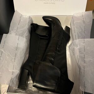 Charles David Sleek Leather Black Knee-High Boots NWT